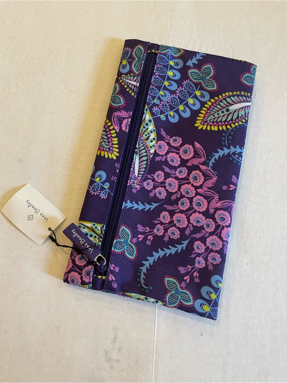 Vera Bradley Deep purple pencil pouch with Pink & Teal Accents